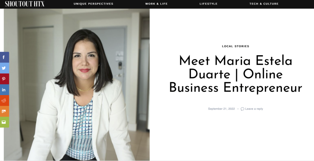 Business Consultant Maria Duarte interviewed for Houston Texas's magazine SHOUTOUT HTX